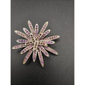 Vintage Purple & Light Pink Rhinestone Silvertone Starburst  Brooch Pin
